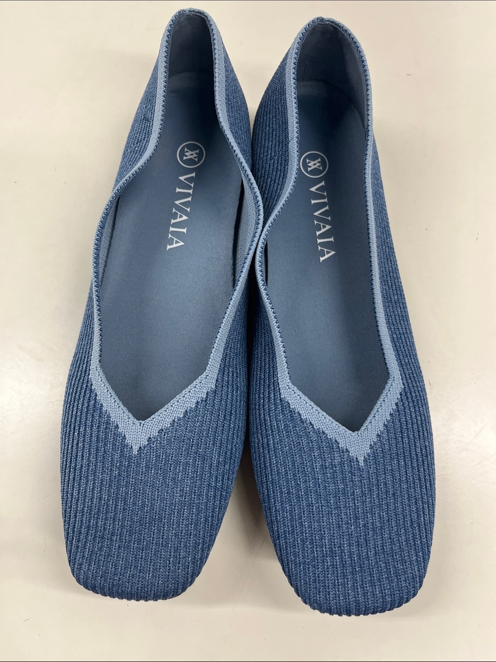 New VIVAIA Margot Square-Toe V-Cut Knitted Flats Blue Women Size 39 - Picture 3 of 6